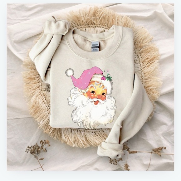 NEW Pink Santa Graphic Sweatshirt Sweater S-5X Oversized - Picture 1 of 3